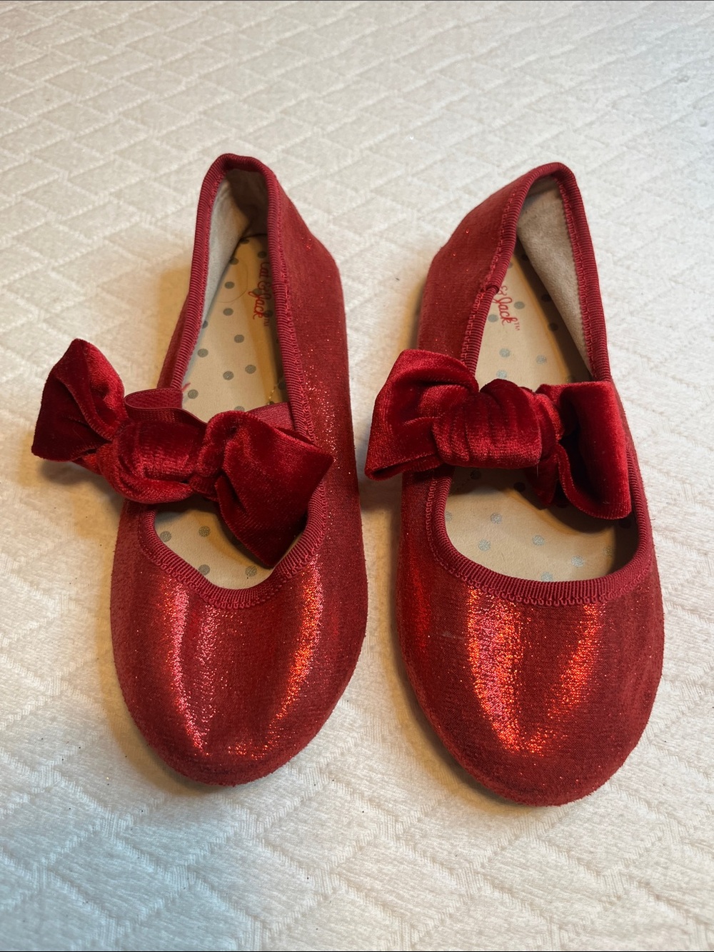 Cat & Jack Ruby Slippers Red Glitter Bow Mary Jane Flats - Girls 11